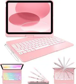 typecase for iPad 10th Generation Case with Keyboard (10.9", 2022) - No Trackpad, 11-Color Backlight, 360deg Rotatable, 7 Use Modes, Thin & Lightweight - Llight Pink