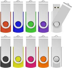 USB 3.0 Flash Drive KOOTION 10 Pack 32gb Flash Drive USB Thumb Drive 3.0 USB Drive 32gb USB Flash Drive Keychain Memory Stick Swivel Jump Drives, Color-Coded