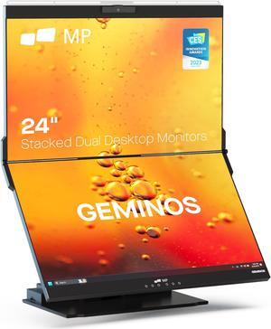 Mobile Pixels Geminos, Dual 24" IPS Stacked Computer Monitors with 65W USB-C Charging, with Adjustable Viewing Angle and 1080p Webcam and 3W Speakers, Multiport Docking Station (Desktop Monitor)