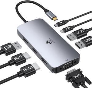 LIONWEI USB C Docking Station Dual Monitor, Laptop Docking Station 3 Monitors Quadruple Display with Dual 4K HDMI, DP, VGA, 100W PD, 3 USB C/A 2.0, Laptop Dock for Dell, Lenovo, HP, Surface