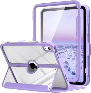 MoKo for iPad 11-inch (A16) 11th Generation Case 2025/ iPad 10th Generation Case with Pencil Holder 2022 10.9 inch, Built-in Screen Protector Clear Back, Multi Angle Viewing Stand, Purple