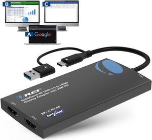 OREI SplitExtend 4K HDMI Splitter Extended Display for Dual Monitor - Multi-Monitor Display 3 Separate Screens - USB A & USB-C Adapter to HDMI 2.0, 4K@60hz, 90W PD Charger, DisplayLink MacOS, Windows