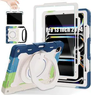 ROISKIN for iPad Pro 13 Inch Case 2024 M4 7th Generation with HD Screen Protector & Shoulder Strap & Pen Holder [15FT Drop Protection] Heavy Duty Military Case for iPad Pro 13 -Rotating Stand for Kids