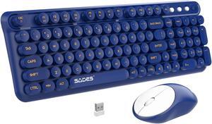 Wireless Keyboard and Mouse,2.4G Retro Typewriter Keyboard and Mouse Combo,Cute Round Keypads for Computer Windows Laptop,Detachable Home Office Keyboard Plug and Play, Navy Blue