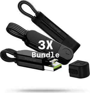 Rolling Square inCharge X, (3X Pack) Multi Charging Cable Portable Keychain Charger Cable, 6-in-1 100W Ultra Fast Charging Power, Lava Black