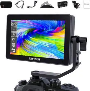 ANDYCINE A6 Plus V2 6" Touch Screen Camera Field Monitor Bundle - Full HD 1920x1080, 4K HDMI Input, 3D LUT, Waveform, Focus Assist with Battery, Carry Case & Sunshade