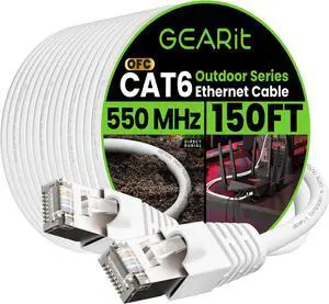 GEARit Cat6 Outdoor Ethernet Cable (150ft) 23AWG Pure Copper, FTP, LLDPE, Waterproof, Direct Burial, In-Ground, UV Resistant, POE, Network, LAN, Internet, Cat 6, Cat6 Cable - 150 Feet GEARit Cat6 Outdoor Ethernet Cable (150ft) 23AWG Pure Copper, FTP, LLDPE, Waterproof, Direct Burial, In-Ground, UV Resistant, POE, Network, LAN, Internet, Cat 6, Cat6 Cable - 150 Feet