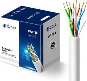 4COVR 1000ft Cat5 Ethernet Network Cable, Light Gray, 24AWG 4-Pair Solid Bare Copper, 350MHz, PoE/PoE+/PoE++ (IEEE 802.3af/at/bt) 4PPoE Supported, Unshielded Twisted Pair (UTP), Bulk Ethernet Cable