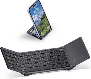 Foldable Bluetooth Keyboard, Wireless Portable Keyboard with Touchpad, Pocket-Sized Folding Travel Keyboard for iOS/Android/Windows, BT5.1 Sync Up to 3 Devices