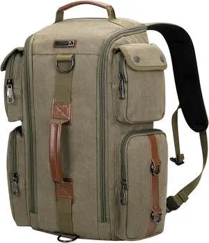 WITZMAN Travel Backpack for Men and Women Carry On Canvas Backpack Duffel Bag for Airplanes Fit 17 Inch Laptop (6661 Green)