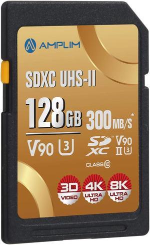 Amplim 128GB V90 UHS-II SD SDXC Card, 300MB/S 2000X Read/Write Lightning Speed Performance, Extreme Read, U3 Secure Digital Memory Storage for Professional Photographer and Videographer