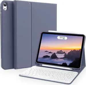 aoub Case for iPad Air 11-inch M3/M2 2025/2024, iPad Air 5th/4th Generation 10.9 inch 2022/2020, Stand Folio Detachable Wireless Bluetooth Keyboard Cover with Pencil Holder, Purple Grey