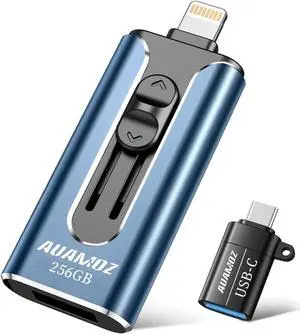 AUAMOZ 256GB Flash Drives Intended for iPhone, Memory Stick Storage for Photos and Videos Backup, Compatible with iPhone iPad Android PC, Plug and Play, No Application Required (Dark Blue)