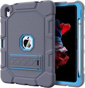 Azzsy Case for iPad (A16) 11th Generation 11 Inch 2025 / iPad 10th Generation 10.9 Inch 2022, [Built-in Pencil Holder] Heavy Duty Shockproof Rugged Protective Case, Gray+Blue