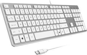 B.FRIENDIT Wired USB Keyboard with Cover/Protector Skin, Low-Profile Flat Keyboard with US Layout (QWERTY), Durable Ultra-Slim Quiet Computer Keyboard for PC Windows 11/10 / 8/7 / XP/Vista - Silver