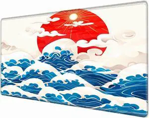 Gaming Mouse Pad 36x24 Desk Mat Large Desk Pad Huge Mousepad Japanese Sea Wave Long XXXL Mouse Mat Full Laptop Mat for Wireless Mouse Non Slip Work Computer