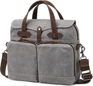 BOVIP Laptop Bag for Men 15.6 Inch Messenger Bag Water-resistant Waxed Canvas Laptop Briefcase Computer Bag Shoulder Bag for Business Office Work, Gray