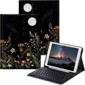 BPQOJB for iPad 10th Generation Case with Keyboard for iPad Case 10th Generation 10.9 inch 2022 with Detachable Wireless Keyboard & Adjustable Stand Protect Tablet Cover - Flowers and Plants Moon