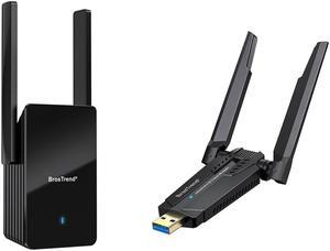 BrosTrend AXE5400 WiFi 6E USB Adapter, Tri-Band Long Range USB WiFi Adapter for Desktop PC Laptop 6GHz for Windows 11/10 + AX3000 WiFi 6 Range Extender Booster w/Gigabit Port WiFi 6 Repeater for Home