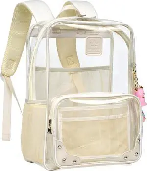Caoroky knight Clear Backpack Heavy Duty Transparent Laptop Backpacks 15.6 Inch See Through TPU Travel Daypack Large College Bookbag for Women Men Teens Girls Boys students-Off white