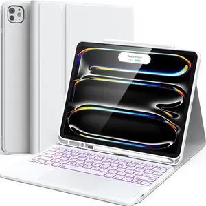 CHESONA for ipad pro 13 inch case 2024 with Keyboard (M4) 2024, Magnetic Detachable Keyboard with Backlit, 2 Wireless Channels, Touchpad & Pencil Holder, Precise Cutouts Case for iPad Pro 13'', White