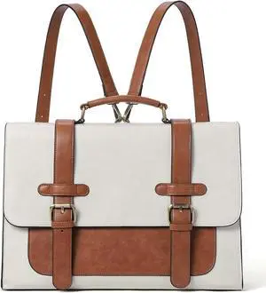 CLUCI Briefcase for Women Leather Laptop 15.6 Inch Business Ladies Work Computer Tote Bags Beige