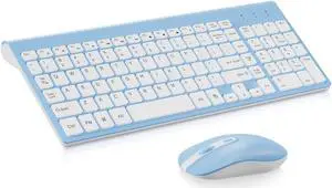 cimetech Wireless Keyboard and Mouse Combo, Compact Full Size Wireless Keyboard and Mouse Set 2.4G Ultra-Thin Sleek Design for Windows, Computer, Desktop, PC, Notebook - Baby Blue