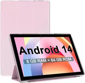 Android 14 Tablet, 10 inch Tablets with Case, 8GB RAM+64GB ROM/1TB Expandable, 1.8Ghz Quad-core Processor, 1280*800 IPS HD Tablet, 2MP+8MP Dual Camera, 6000mAH Battery, 2.4G/5G Wifi 6 BT 5.0 Tab