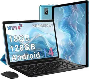 DMOAO 2025 Tablet Android 14 Tablets with 128GB ROM+18GB RAM, 1TB Expand 2 in 1 10.1 Inch Tablet with Keyboard, Powerful Octa-Core, WiFi 6, BT5.0, 6000mAh, Widevine L1, Blue