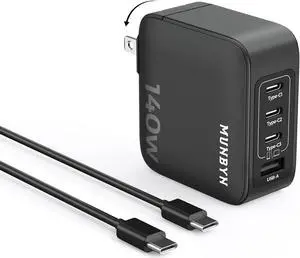 MUNBYN CR14 140W USB C GaN Wall Charger, 4 Ports Fast Charging Compact & Foldable, for MacBook Pro/Air, iPhone 15, iPad Pro, Dell XPS 13, Galaxy, Chromebook, ThinkBook with 140W 3.2 FT Cable