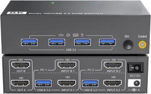 8K Dual Monitor KVM Switch 2 Monitors 2 Computers, DQQCQQ USB 3.0 KVM Switches 8K@60Hz 4K@120Hz, 2 Computers Share 4 USB Hub for Keyboard Mouse Printer etc., 2 USB Cables and Power Adapter Included