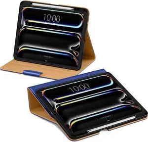 DTTO for iPad Pro 13 Inch M4 Case with Pencil Holder, Premium Leather Business Folio Stand Smart Cover, Auto Wake/Sleep, Magnetic Clasp, Multiple Angles, Blue