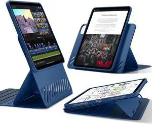ESR for iPad Pro 11 Inch Case 2024 5th Generation (M4), Rotating Case with Removable Magnetic Cover, Adjustable Portrait/Landscape Stand with Raised Screen View, 9 Standing Angles, Shift Series, Blue
