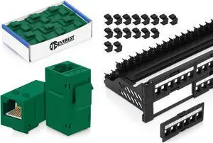 Everest Media Solutions Bundle  2 Items: 48-Port Keystone Patch Panel + 12 Pack of RJ45 CAT6 Keystone Couplers - Green