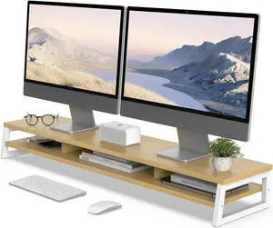 Fenge Dual Monitor Stand for Desk, 42.5in Large Monitor Riser for 2 Monitors, 2 Tier Computer Office Desk Top Shelf, Desktop Storage Stand for Laptop, PC, Computer, Printer