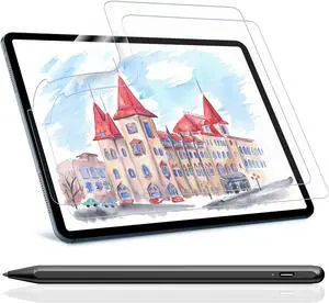 FOJOJO Stylus Pen for iPad (2018-2022) with 2 Pack Paper Screen Protector for iPad Air 5 (2022), iPad Air 4 (2020) 10.9 inch & iPad Pro 11 inch (2021, 2020, 2018)