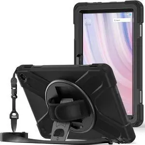 FONREST for All-New Fire HD 10 Tablet 13th Generation 2023 Release 10.1" Rugged Case, Portable Heavy Duty Shock-Proof Armor Cover with 360° Rotatable Kickstand/Hand Grip, Shoulder Strap (Black)