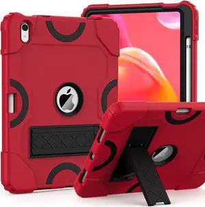 Grifobes for iPad 11-inch (A16) 2025 / 10th Generation Case 10.9 inch 2022, iPad 11th / 10th Case with Pencil Holder Heavy Duty Rugged Protective Cover with Kickstand for Girls Kids Red+Black