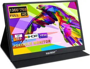 Haiway Portable Monitor, Laptop Monitor 14 inch 1366x768 RES, Ultra Slim Second External Monitors USB C HDMI Gaming Travel Monitors for Laptop Desktop Mac Phone PS4 Xbox Switch with Protective Cover