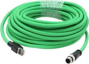 HangTon M12 4 Pin D-Coded to RJ45 Cat5e Ethernet Cable for Sick Keyence IV2 SR-2000 Barcode Reader Sensor Network Switch PoE Shielded 25m