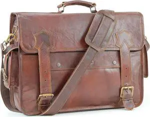 Handmade World Leather Messenger Bag 'The BrownStone' fits 18 Inch Genuine Leather Briefcase Computer Satchel For Men Office Work Travel Business