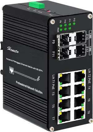 8 Ports Hardened Industrial Gigabit PoE L2+ Managed Switch Din-Rail Network Ethernet Switch 8 RJ45 10/100/1000Base-T + 4 1000Base-X SFP Fiber with 1xUSB-C Console,DC48~57V Input,Total 240W PoE Budget