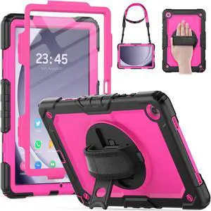 HXCASEAC Case for Samsung Galaxy Tab A9+/ A9 Plus 11 Inch, Protective with Screen Protector/Hand Strap/Pen Holder, Sturdy Shockproof Galaxy A9 Plus Tablet Case 2023 SM-X210/X216/X218 - Rose