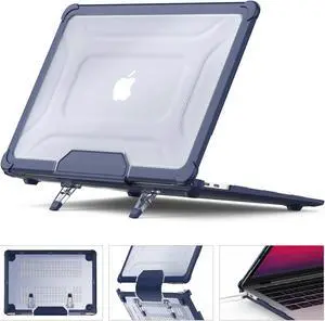 HXCASEAC Case Compatible with MacBook Air 13 inch 2020 2018, Anti-Scratching Protective Hard Cover with Foldable Stand for A2337 A2179 A1932 - Navy