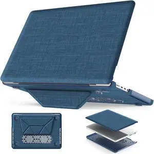 HXCASEAC Case Compatible with MacBook Pro 16 inch Case 2024 2023 2022 2021 with Foldable Stand, Anti-Scratching Protective Cover (M4 M3 M2 M1) A3186, A3403, A2991, A2780, A2485 Fabric, Navy