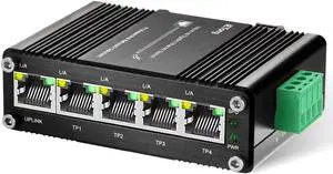 Mini 5 Ports Gigabit Switch Industrial, Din Rail Ethernet Switch RJ45 10/100/1000Mbps,12~48V DC for lP Camera Tower,Satellite Dish,Closet,Solar Trailer Project,iETong
