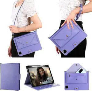 iPad Pro 11 PU Leather Case,iPad Pro 11 Case with Pencil Holder,Money Pocket,Shoulder/Hand Strap,Kickstand,Flip Cover with Auto Sleep/Wake