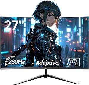 ZZA 27 Inch Gaming Monitor 280HZ Compatible with 240HZ 1080p DisplayPort x2, HDMI x2 Blue Light Shift, LED Background Light Machine Black 2024 Curved 100% sRGB, Adaptive Sync,Display Port