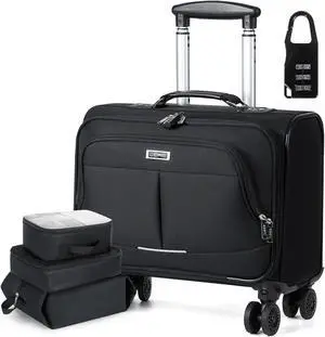 Lekebobor Rolling Laptop Bag Rolling, Laptop Briefcase on Wheels with 3 Packing Cubes for Women Fits Up to 17.3Inch Rolling computer Bags Water Resistant for Work Travel and Business, Black