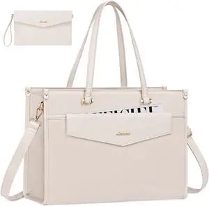 LOVEVOOK Laptop Bag for Women, 15.6'' Laptop Tote Purse 2-in-1 Professional Work Bag Business Briefcase with Clutch Purse, Waterproof Leather Computer Handbag for Teacher Office Travel